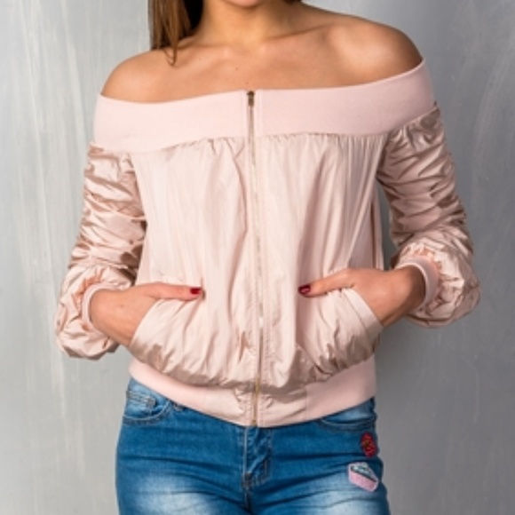 . Jackets & Blazers - BLUSH PINK OFF SHOULDER JACKET